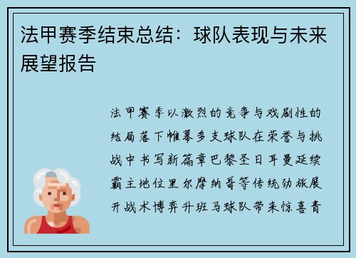 法甲赛季结束总结：球队表现与未来展望报告